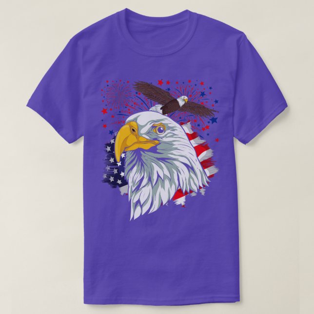Camiseta Patriótico Americano Bald Eagle USA Flag 4º (Frente do Design)