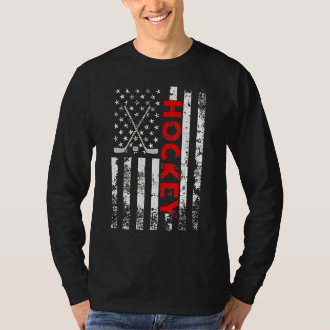 Camiseta Patriótico Americano de Hockey com Bandeira (Frente)