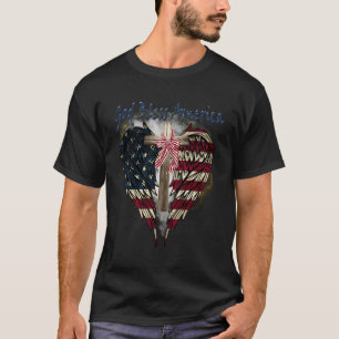 Camiseta Patriótico Americano Flag Cross Deus abençoe Améri
