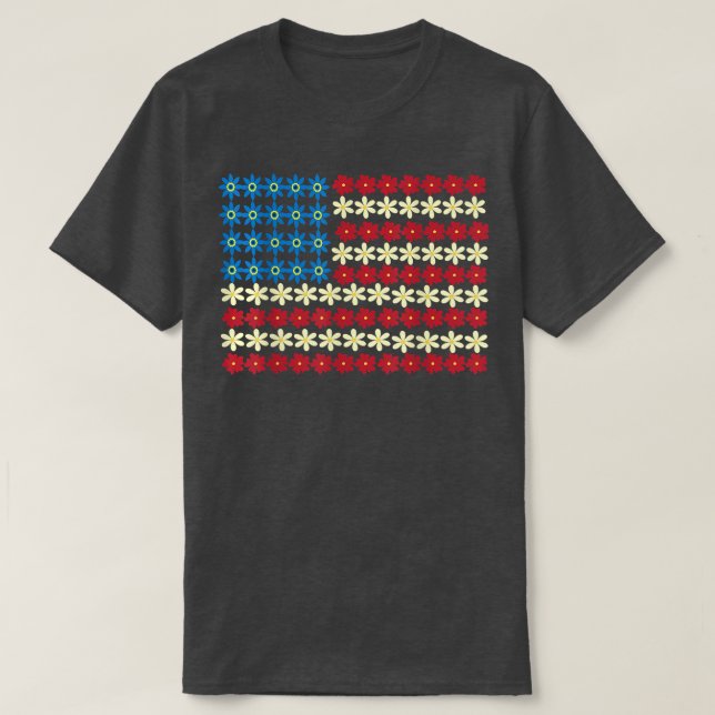 Camiseta Patriótico Americano Floral Americano 4 de julho (Frente do Design)