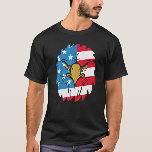 Camiseta Patriótico Bald Eagl de Bandeira Americano 4 de ju (Frente)