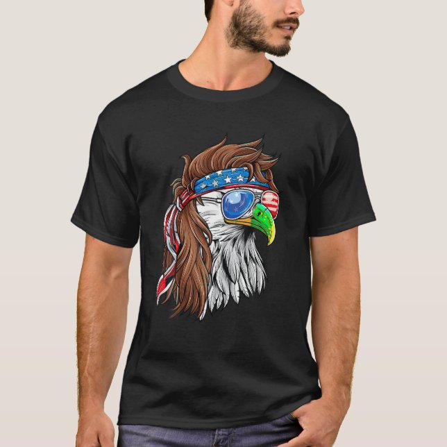 Camiseta Patriótico Bald Eagle Mullet EUA Bandeira American (Frente)