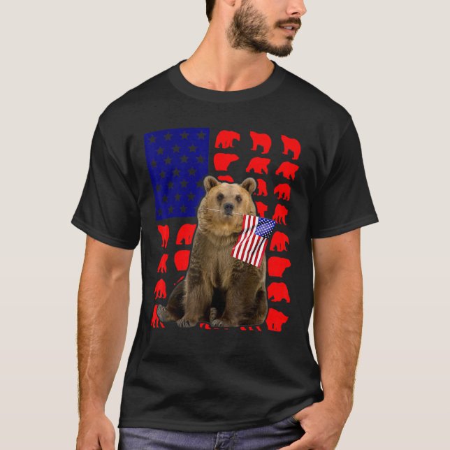 Camiseta Patriótico Bear American Flag 4 De Julho Dos Eua (Frente)