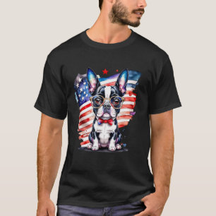 Camiseta Patriótico Boston Terrier Puppy American Flag EUA 