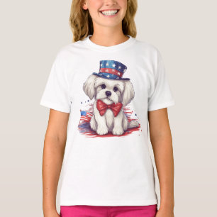 Camiseta Patriótico cachorrinho branco de 4 de Julho -43568