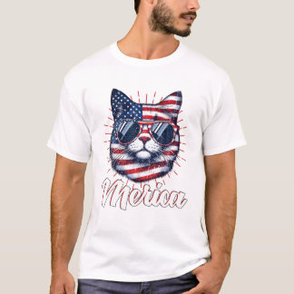Camiseta Patriótico do Gato 4 de julho