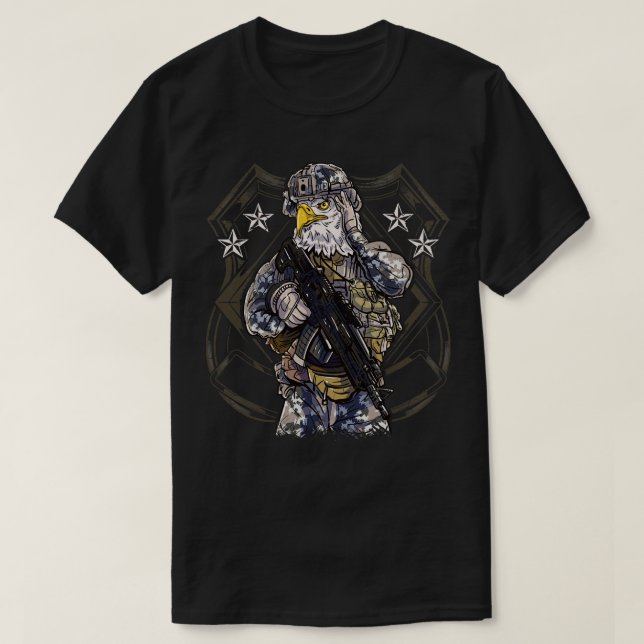Camiseta Patriótico do Guerreiro Militar de Águia Americana (Frente do Design)