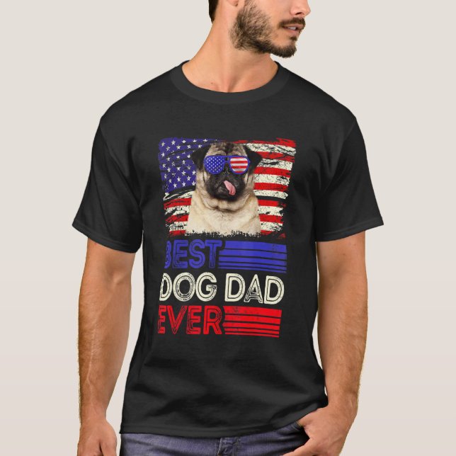 Camiseta Patriótico do Pai de Mens Pug Ever American Flag (Frente)