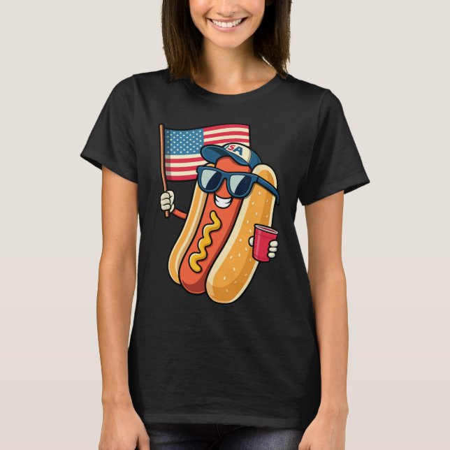 Camiseta Patriótico do Quarto de Julho do Hotdog Engraçado (Frente)
