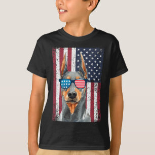 Camiseta Patriótico Doberman Pinscher 4 De Julho Americano