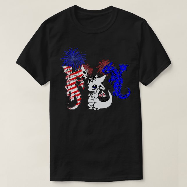 Camiseta Patriótico Dragão de Bandeira dos EUA Em 4 de julh (Frente do Design)