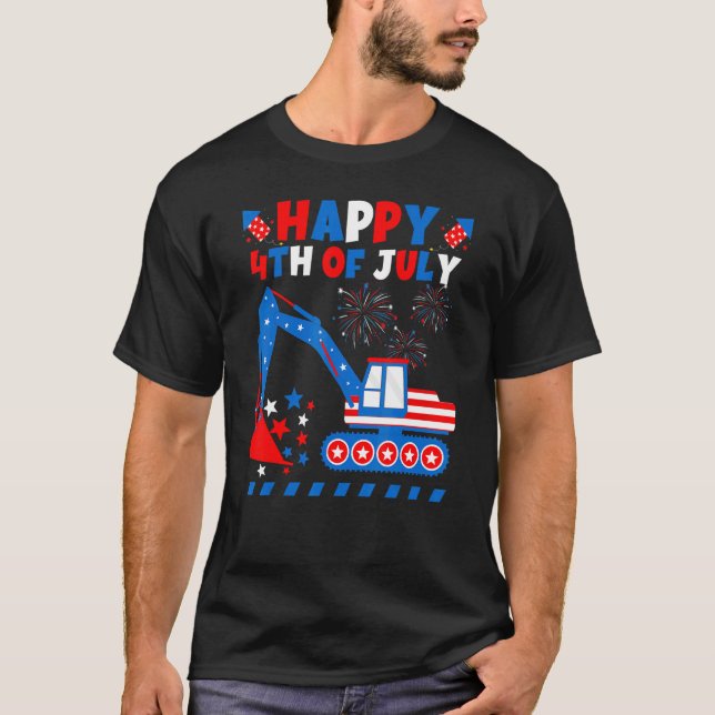 Camiseta Patriótico Escavador com Bandeira Americana Feliz  (Frente)