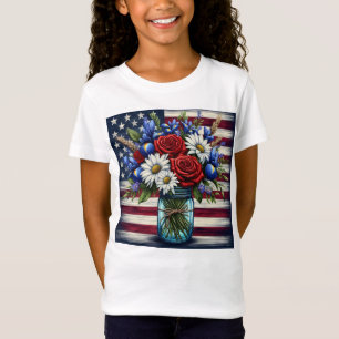 Camiseta Patriótico, floral Americano angustiado