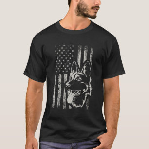 Camiseta Patriótico Ger Shepherd American Flag 4 De Julho S