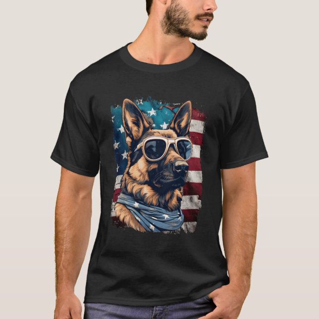 Camiseta Patriótico Ger Shepherd American Flag K9 Shepherd  (Frente)