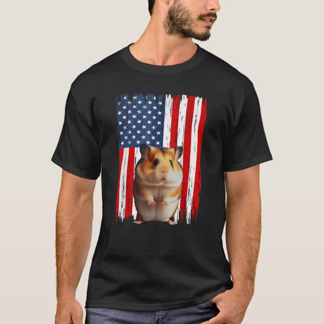 Camiseta Patriótico Hamster Americano Bandeira 4 de julho H (Frente)