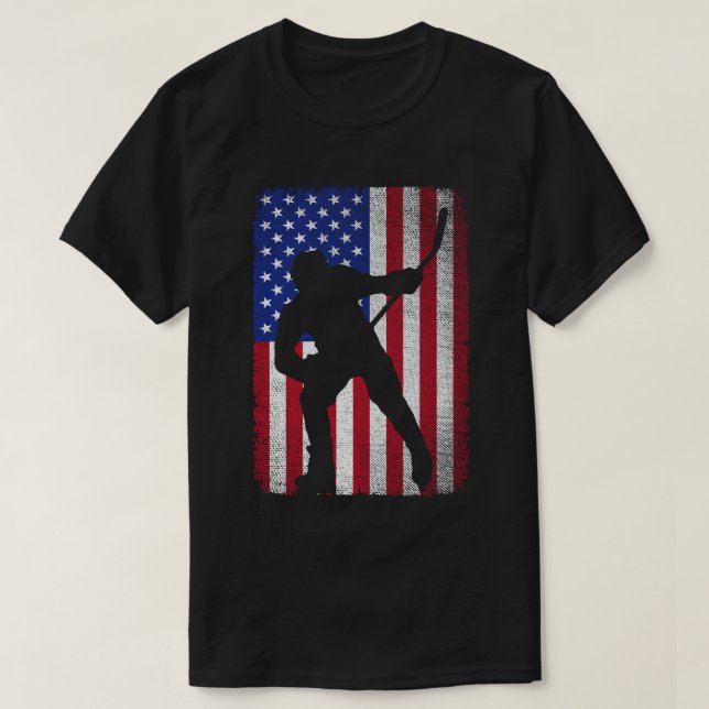 Camiseta Patriótico Hóquei no Gelo 4 de julho Bandeira Amer (Frente do Design)