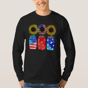 Camiseta Patriótico Jar Sunflower American Flag 4º De Jul