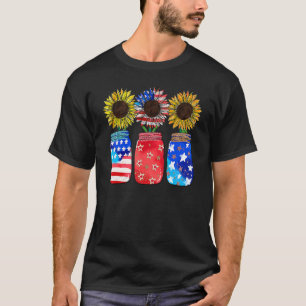 Camiseta Patriótico Jar Sunflower American Flag 4 De Julho