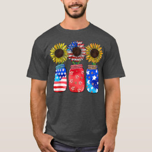 Camiseta Patriótico Jar Sunflower American Flag Engraçado 4