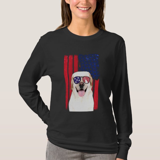 Camiseta Patriótico Labrador Cão 4 De Julho Americano Fl (Frente)