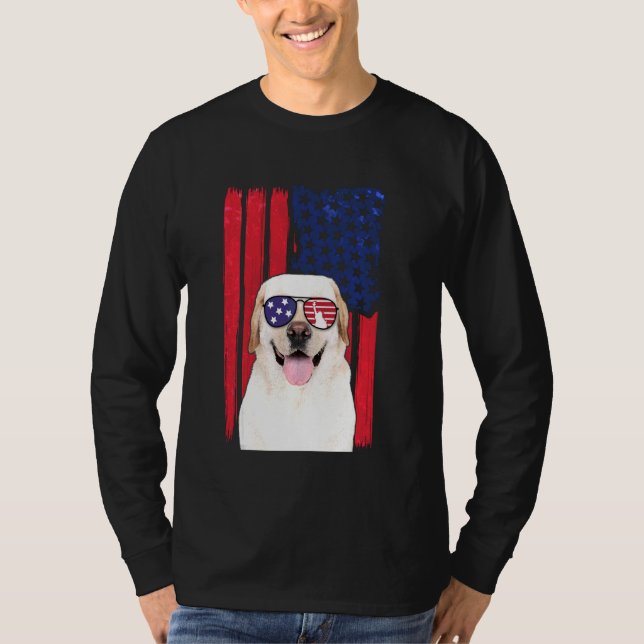 Camiseta Patriótico Labrador Cão 4 De Julho Americano Fl (Frente)