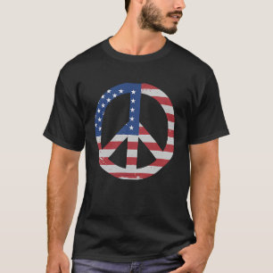 Camiseta Patriótico Mão de Sinalizador Americano de Paz, EU