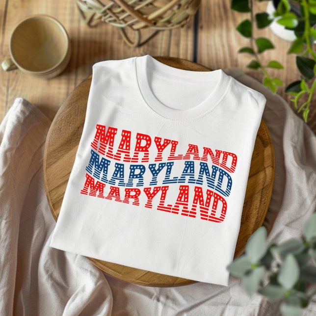 Camiseta Patriótico Maryland Red e Blue Boho T-Shirt (Criador carregado)