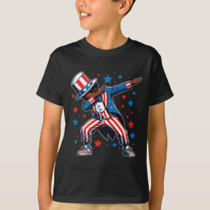 Camiseta Patriótico Negra Dabbing Boy 4 De Julho Americano 