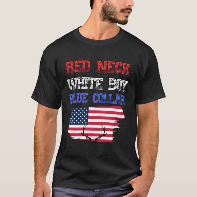 Camiseta Patriótico Pescoço Vermelho Branco E Colar Azul 4  (Frente)