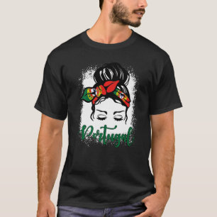 Camiseta Patriótico Portugal Flag Messy Bun Vintage Portugu
