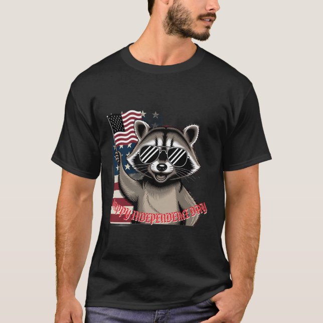 Camiseta Patriótico Raccoon acenando bandeira americana (Frente)