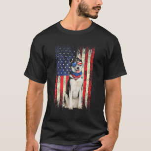 Camiseta Patriótico Siberiano Husky Americano Bandeira 4 De
