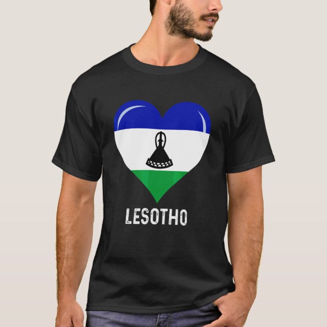 Camiseta Patriótico Sinalizador Lesoto Cardíaco Lesoto Retr (Frente)