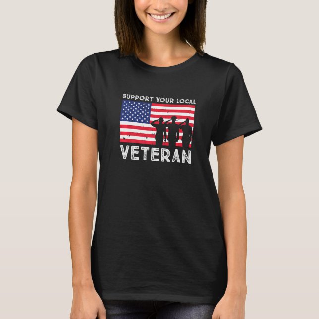 Camiseta Patriótico Suporta Seu Veterano Local (Frente)