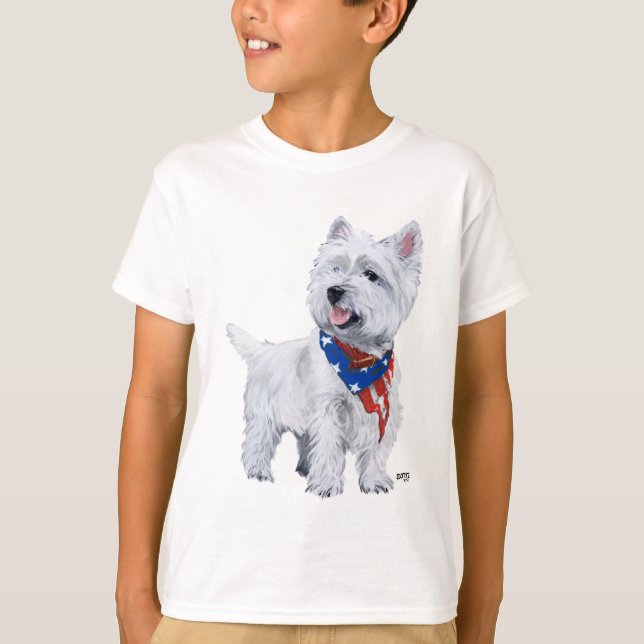 Camiseta Patriótico Terrier Branco de West Highland (Frente)