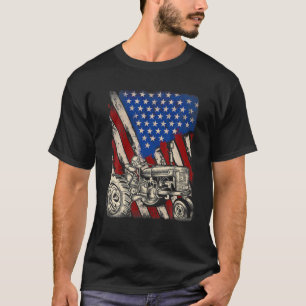 Camiseta Patriótico Trator Americano Bandeira Farmer