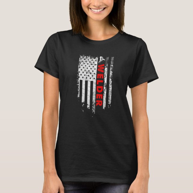 Camiseta patriótico usa máscara de soldadura de bandeira no (Frente)
