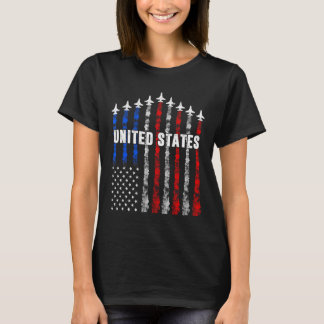 Camiseta Patriótico Vermelho Branco Azul Usa Bandeira Jatos