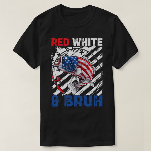 Camiseta Patriótico Vermelho Branco e Bruh America Fish 4th (Frente do Design)