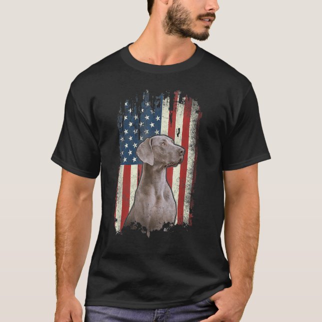 Camiseta Patriótico Weimaraner Americano Bandeira Homens Mu (Frente)