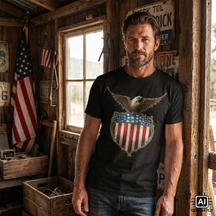 Camiseta Patriotismo Vintage, Águia Orgulhosa sobre a Bande