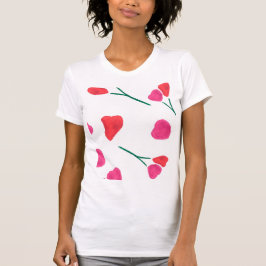 Camiseta Patrón flores rosa y naranja en acuarela