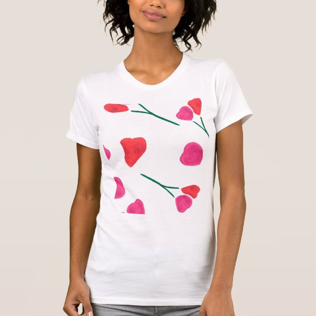 Camiseta Patrón flores rosa y naranja en acuarela (Frente)