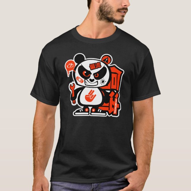 Camiseta Patrulha louca da tração - panda agressiva (Frente)