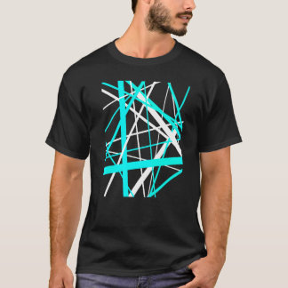 Camiseta Patte de Corte de Strips Geométricas Azul e Branco