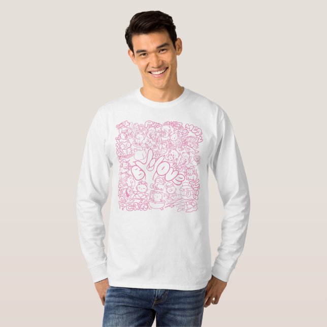 Camiseta Patten Gato Bonito com Sinal ASL ILY - Design ASL (Frente Completa)