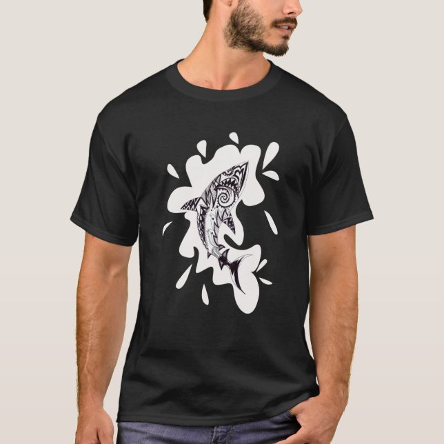 Camiseta Patterned exotic shark artwork black and white Meh (Frente)