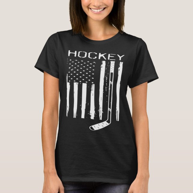 Camiseta Pau de Hóquei no Gelo aflita, bandeira americana P (Frente)