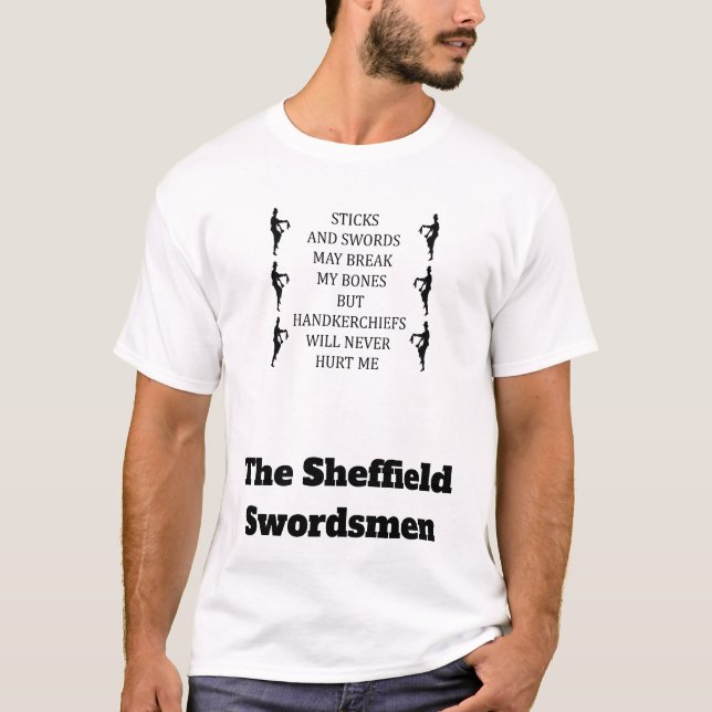 Camiseta Pau e Espadas Podem Quebrar Meus Ossos Diversão Mo (Frente)